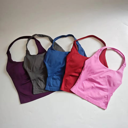 NCLAGEN Impact Halter Top Women Open Back Seamless Longline Tank Padded Yoga Fitness Workout Running Activewear Clothes