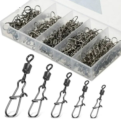 Svängkrokar med Snap i Rostfritt Stål – 50-pack, stl 4–12#