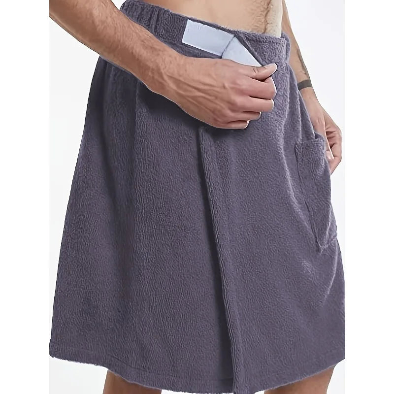 Bath Towel Terry Cloth Beach Towel Men Hook and Loop Elastic Waist Solid Color Pocket Shower Towel Beach Towel