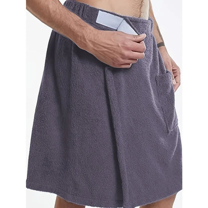 Bath Towel Terry Cloth Beach Towel Men Hook and Loop Elastic Waist Solid Color Pocket Shower Towel Beach Towel