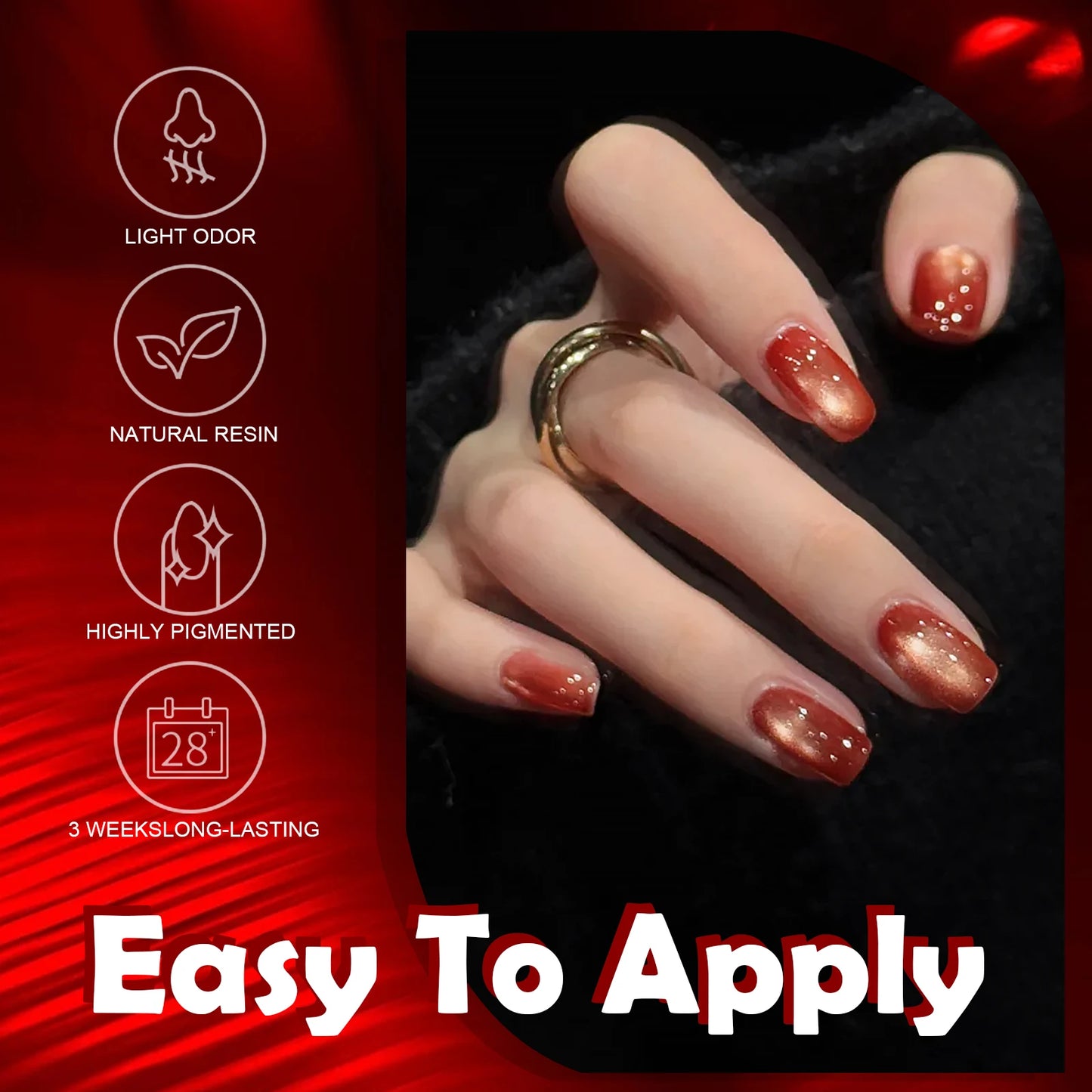 Red Cat Eye Gel Nail Polish Magnetic Glitter Holographic Red Ruby Christmas Polish Reflective Jelly Translucent UV Gel Manicure