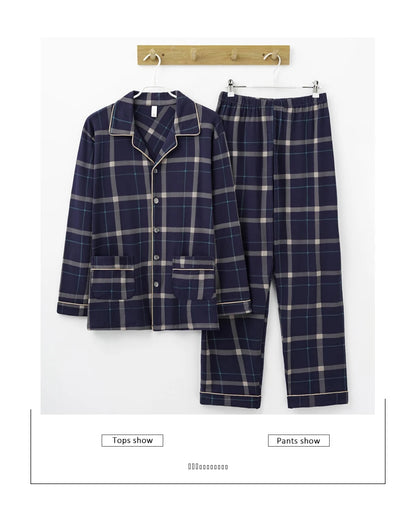 MiiOW Herr Pyjamas Set Vinter – Bomull Långärmad Rutig Grå Krage Plus Size, 8 Färger M–XXXL