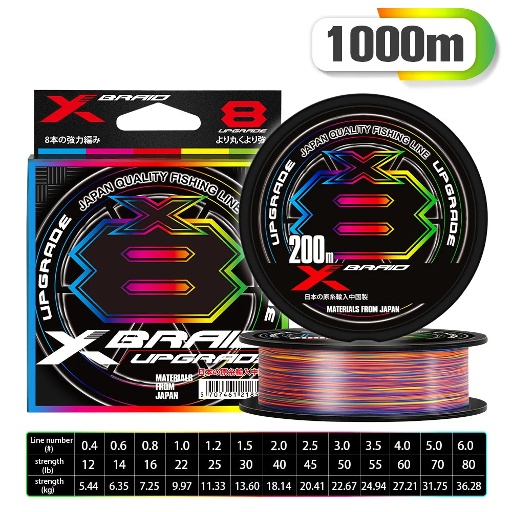 NEW Japan Original Xbraid Upgrade X8 Never Fade Multicolor Multifilament Line Fishing 1000M/500M/300M for Carp Bass Fishing Line