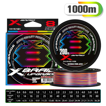 NEW Japan Original Xbraid Upgrade X8 Never Fade Multicolor Multifilament Line Fishing 1000M/500M/300M for Carp Bass Fishing Line