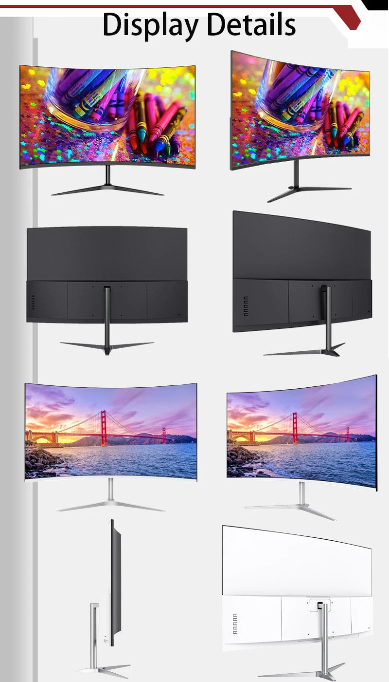 FYHXele 27 Inch Curved Gaming Monitor 100Hz 2ms VA Panel FHD 1080P LED LCD Desktop PC Computer Display