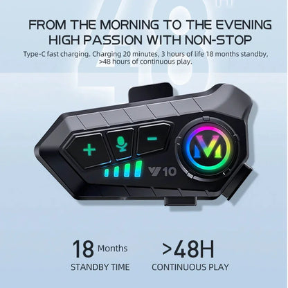 Y10 Motorcycle Helmet Headset Stereo Voice Control Bluetooth 5.3 Hands Free Call IPX6 Waterproof 1000mAh With Ambient Light