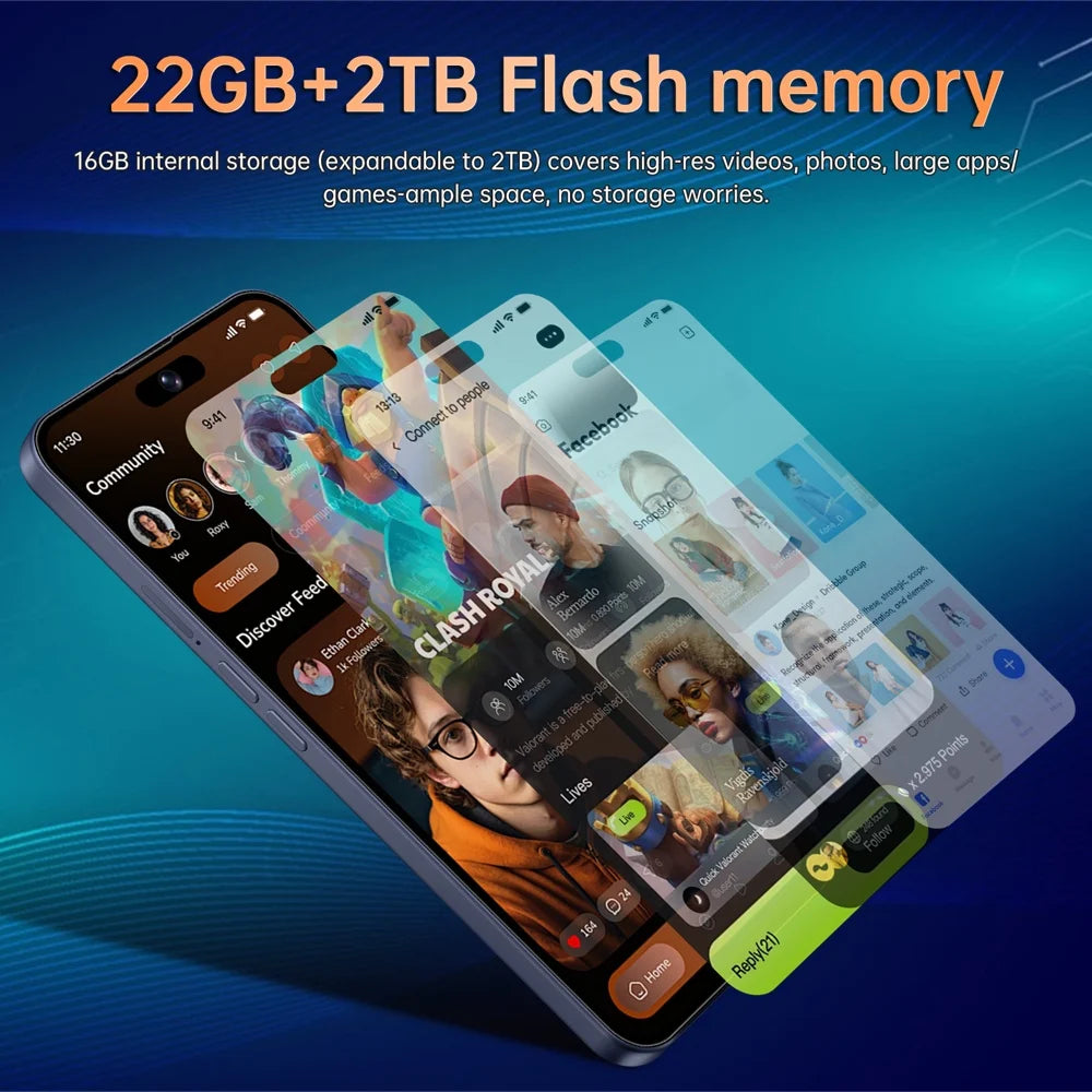 I18 Pro Max Mobile Phones Smartphone Android Smartphone 5G Cell phone 7.3 Inch 16 + 48MP AI Camera 7800mAh Global Version
