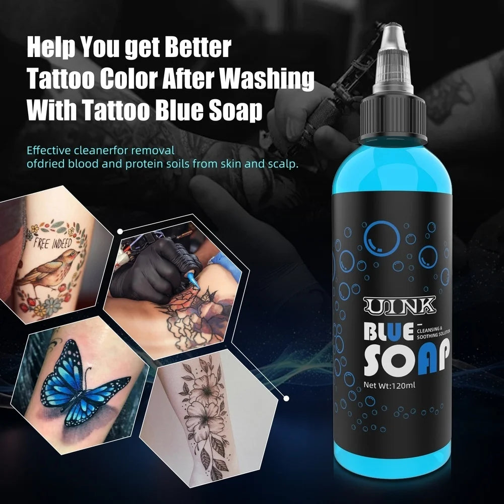 DQFART 120ml Blue Soap Green Soap Tattoo Cleaning Products Safe Can Be Used For The Human Body Professional Tattoo Artists Body Art Creative Designs Supplies Accessories
