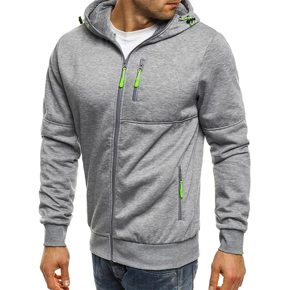 Herr Zip-up Hoodie med Fickor & Eget Tryck – Tunn, Japan-stil | M–4XL