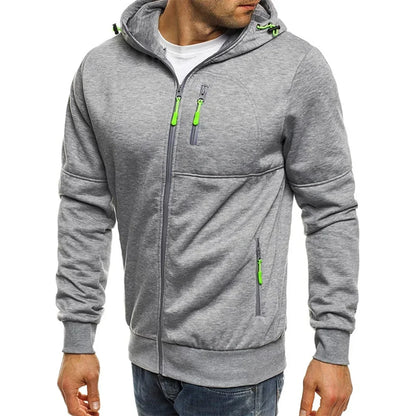 Herr Zip-up Hoodie med Fickor & Eget Tryck – Tunn, Japan-stil | M–4XL