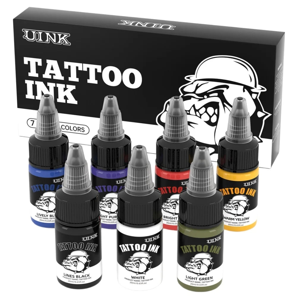 DQFART UINK Tatueringsbläck 7-pack 20ml – CPNP Vattenbaserat 36 Mån Hållbarhet Body Art Nybörjare & Proffs 2026