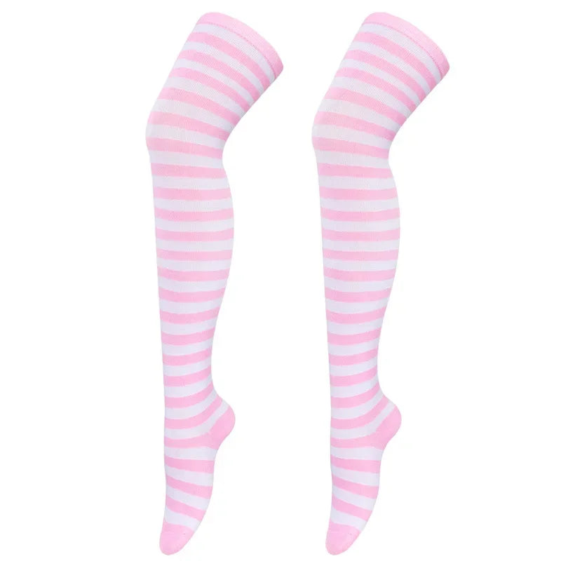 Dam Lolita Overknee Strumpor – Randiga Thigh High Cosplay, 25 Färgkombinationer One Size