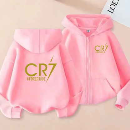 Children Football Hoodie Letter CR7 Zipper Style Coat Sweatshirt Boys Girls 3-12Yrs Long sleeves Loose Top Casual Sports Clothes