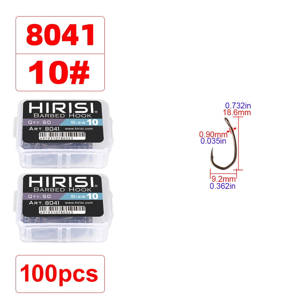 Hirisi 8041 50Pcs PTFE Coated Fish Hook High Carbon Stainless Steel Anti-Rust Sharp Point Barbed With Eye for Fishing Accessory