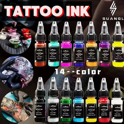 14-Color Tattoo Ink Set - 0.5oz Professional Pigments for Vibrant, Long-Lasting Body Art