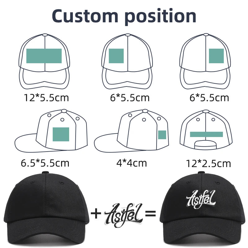 XD Professional Custom Design Printed or Embroidered Logo Name Letters For Men's T Shirts Baseball Caps Women Dad Hats Snapback