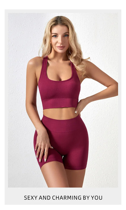 Dam Underkläderset – Sömlös BH & Trosor Crop Top Sport Yoga Fitness, 8 Färger M–XXL