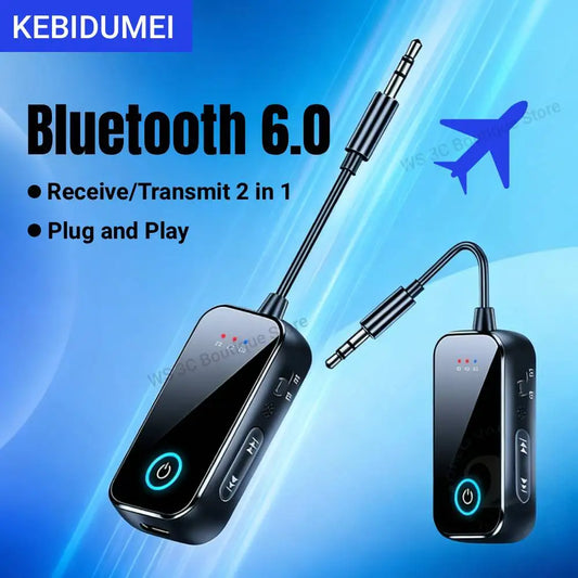 Bluetooth 6.0 AUX Ljudsändare och Mottagare 2-i-1 Trådlös Adapter 3,5 mm