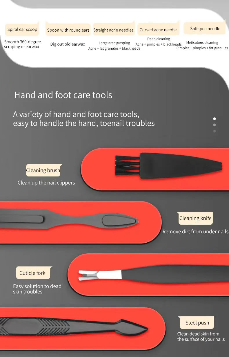 Nagelklippare Set 4–24 delar – Rostfritt Stål Manikyr Pedikyr Nageltrimmer Öronrensare, Svart