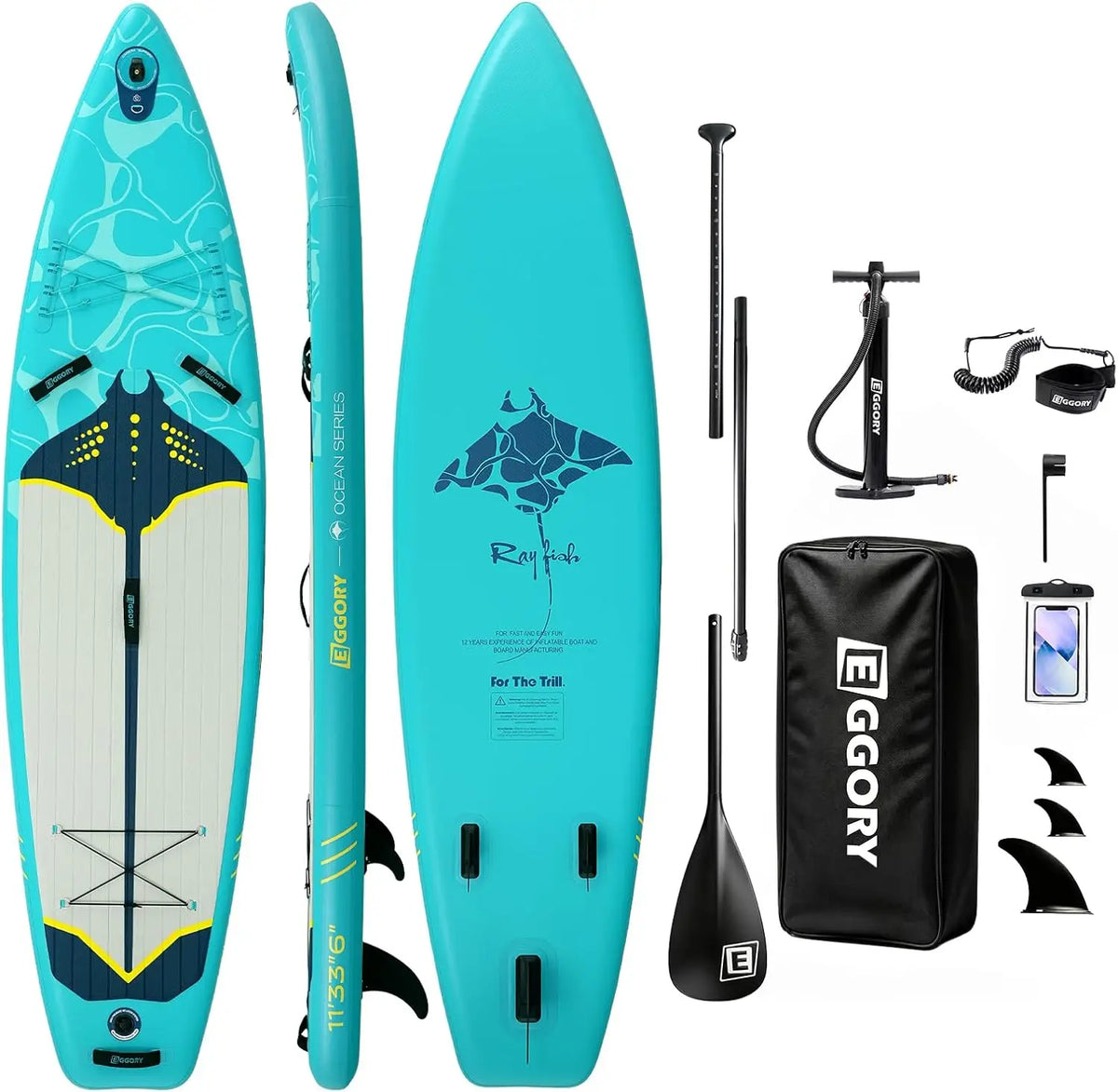 EGGORY Uppblåsbar SUP-bräda – Ca 335 cm, 7 Designs, Komplett Set, Skickas från Tyskland