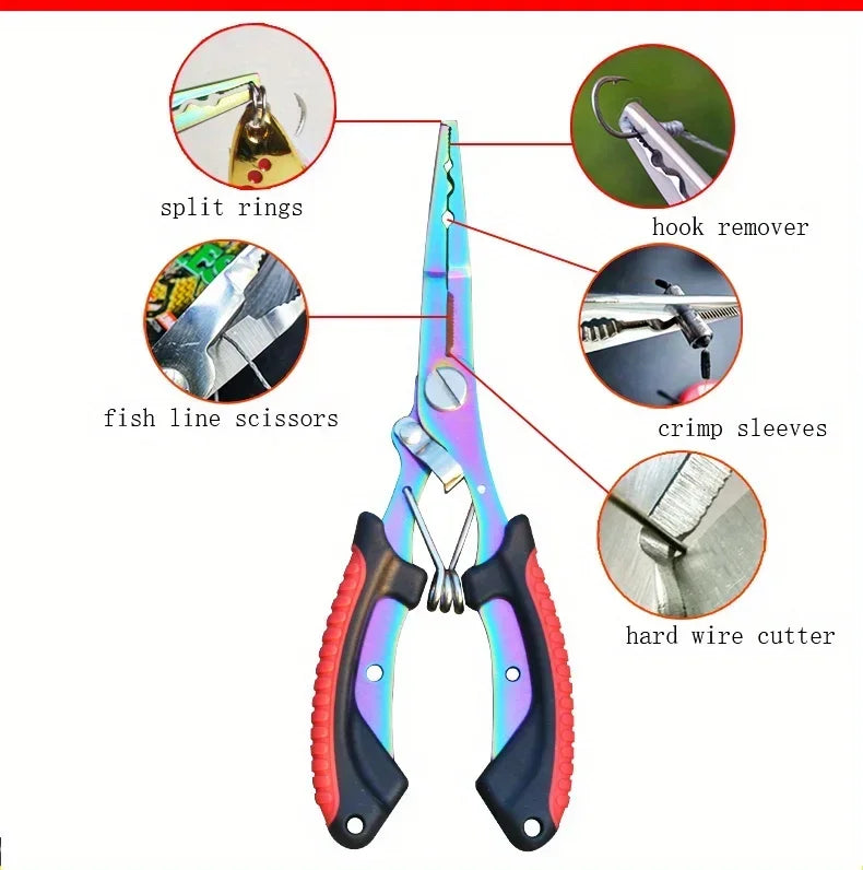 Stainless Steel Color Titanium Eagle Beak Fish Control Pliers for Hook and Hook Removal, Multifunctional Fishing Pliers