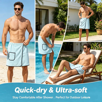 1Pcs Men's Quick Dry Bath Skirt 15.7x55.1in Sport Towel Wrap Adjustable Hands Free for Gym Swimming Sauna Changing Room Fitness