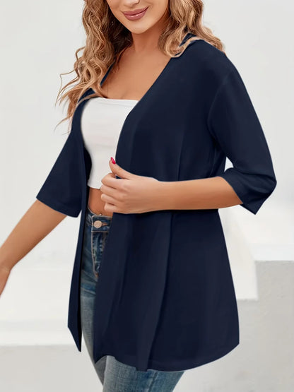 Elegant plus Size Women's Cardigan Half Sleeve Medium to Long Light Elastic Autumn Winter Fashion for Europe And America