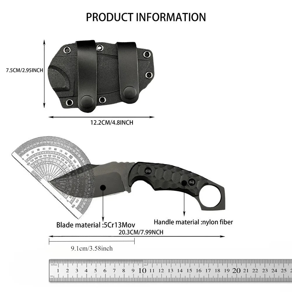 Multi-Purpose Fixed-Blade Knife, 5Cr13MoV Steel Nylon Fiber Handle with Sheath – Great for Jungle Survival and Outdoor Camping