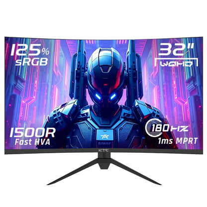 KTC 32' 1500R Curved Gaming Monitor H32S17(Hot), 2560x1440 QHD 180Hz, 16:9 ELED 99% SRGB HDR10, 1ms MPRT Response Time, Compatible with FreeSync and G-SYNC, USB HDMI 2.0 2xDP 1.4 Audio Out, Flexible Adjustment with Sturdy Tri