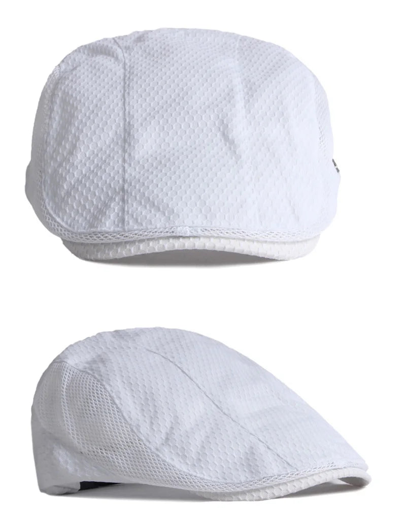 Summer Beret Hats for Man Forward Cap Women Hollow Mesh Breathable Flat Peaked Caps Fashionable Outdoor Cap Adjustable