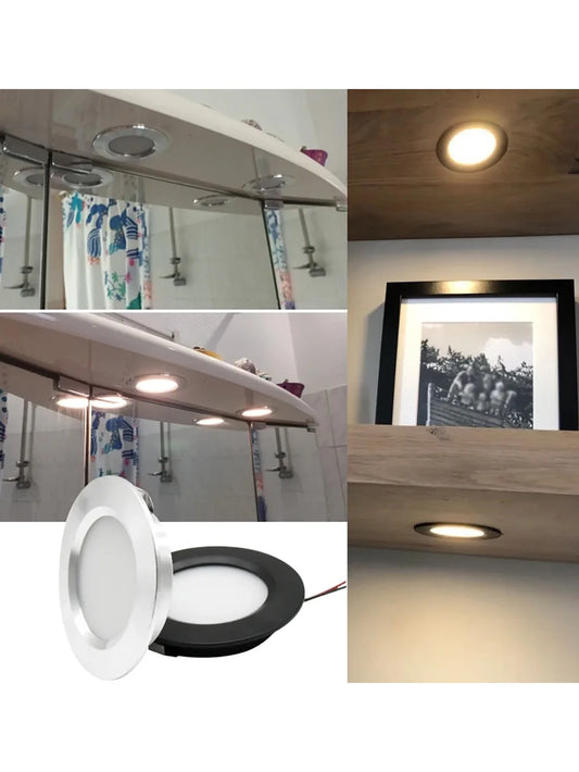 Ultratunn LED Downlight IP65 – 3W, DC 12V/24V, Varmvit/Neutralvit/Kallvit, Svart/Vit/Silver/Rostfritt, Husbil & Badrum
