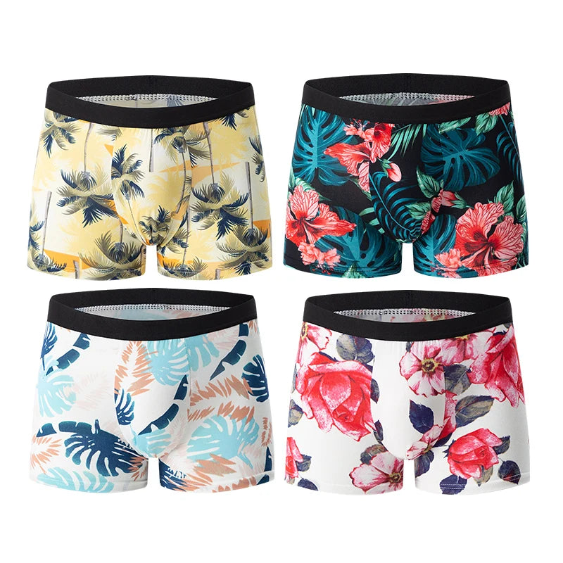 Herr Boxershorts 4-pack Blommigt – Andningsbara Plus Size Tonåringar & Vuxna, XS–XXXL