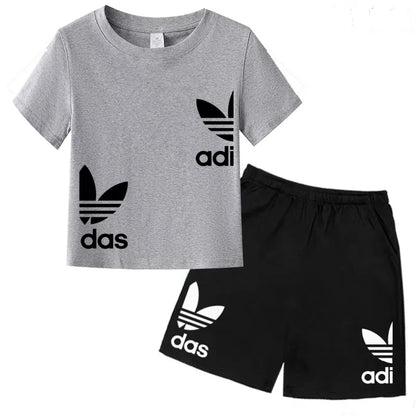 New Children Letter-Print Summer T-shirt Boy Girl Toddler3-12Years Short-Sleeved+Shorts Charming Casual Fashion Sports Brand Set