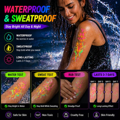 UV Airbrush Tattoo Ink 15ml Fluorescent Body Paint for Festival Waterproof Temporary Tattoo Last 3–7 Days Skin Safe Easy Removal