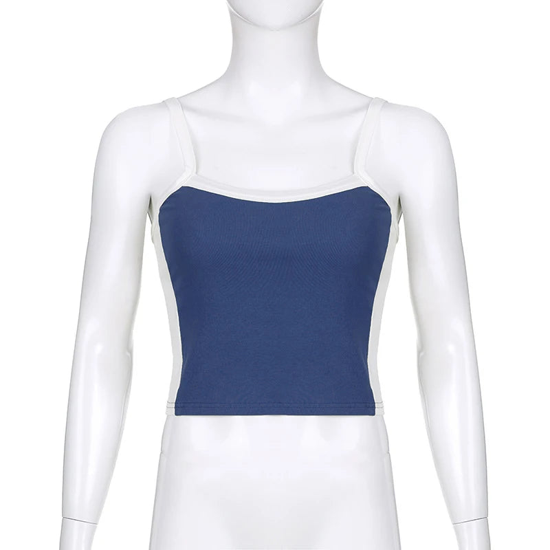 Dam Stickad Crop Top – Ärmlös Ryggöppen Y2K Vintage Patchwork Cami Sommar, 3 Färger S–L