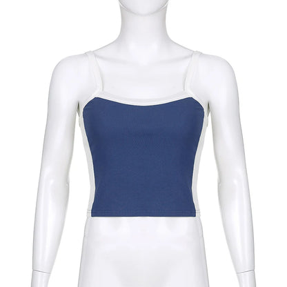 Dam Stickad Crop Top – Ärmlös Ryggöppen Y2K Vintage Patchwork Cami Sommar, 3 Färger S–L