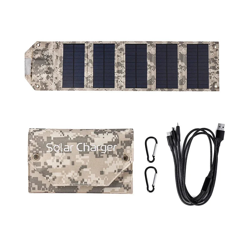 10W Foldable Solar Panel 5V USB Portable Battery Charger for Cell Phone Outdoor Waterproof Power Bank for Camping Accessories