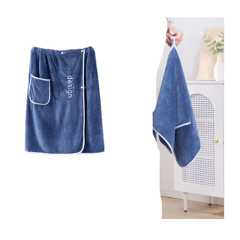 Wearable Men Bath Towel Soft Microfiber Bathrobe With Magic Pocket For Adults Gym Beach Sauna Spa Swimming Running Towel