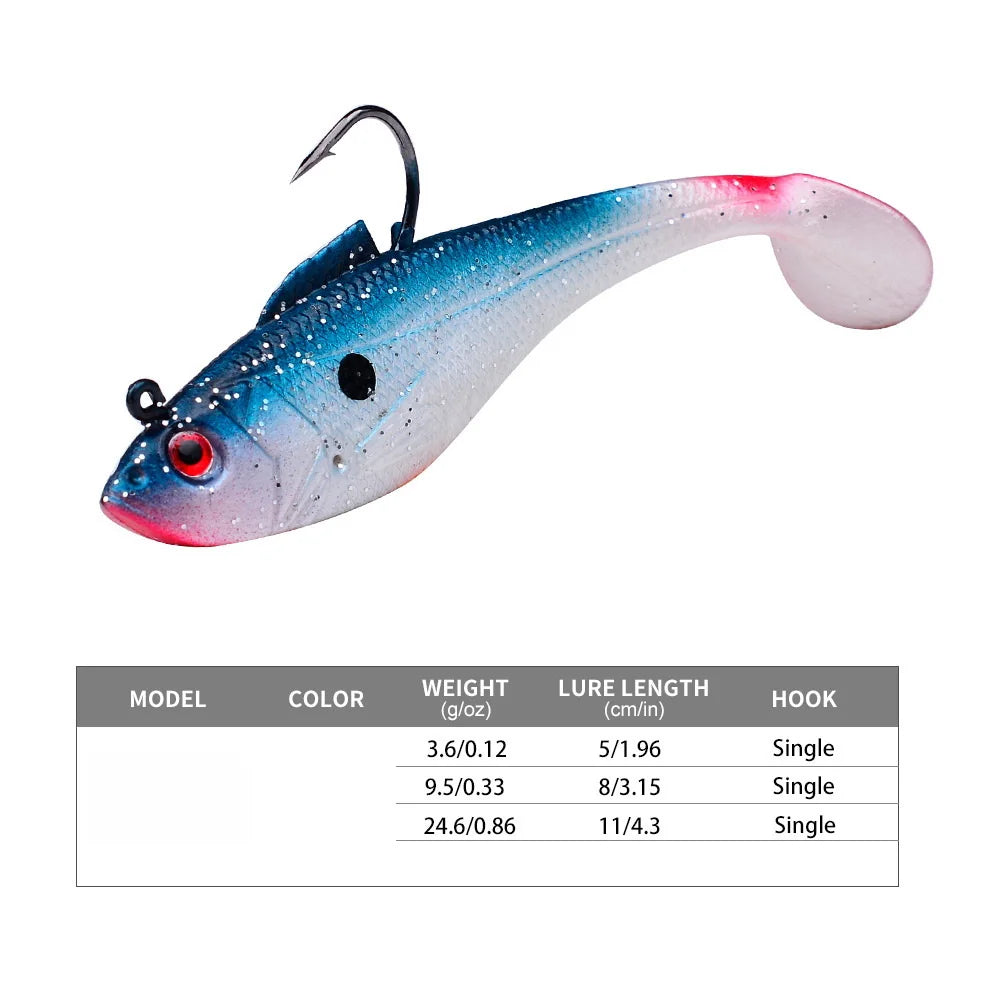 Artificial Soft Bait With Jig Head 4g 10g 25g Jigging Soft Lure Rubber T Tail Fishing Lures Swim Bait For Bass Pike Bass Tackle
