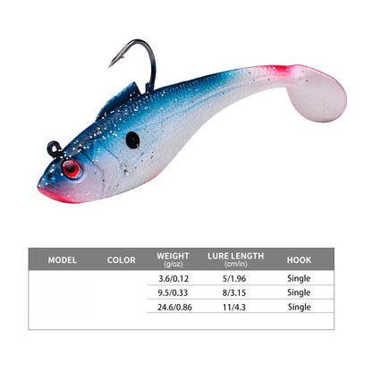 Artificial Soft Bait With Jig Head 4g 10g 25g Jigging Soft Lure Rubber T Tail Fishing Lures Swim Bait For Bass Pike Bass Tackle