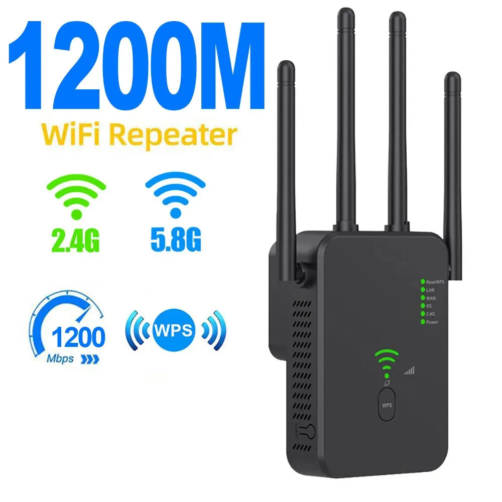 1200Mbps Wireless WiFi Repeater 5Ghz  Router WiFi Extender Amplifier 2.4G/5GHz Wi-Fi Signal Booster Long Range Network Receiver
