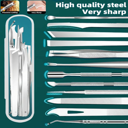 10pcs Stainless Steel Toenail And Cuticle Removal Kit Odorless Pedicure And Manicure Set,No Power Required,Portable Storage Case