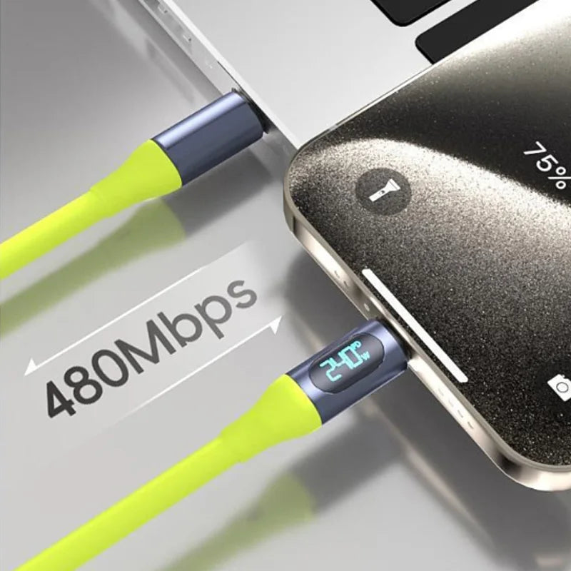 USB-C-laddkabel med digital effektmätare – 100 W/240 W, 1,5 m