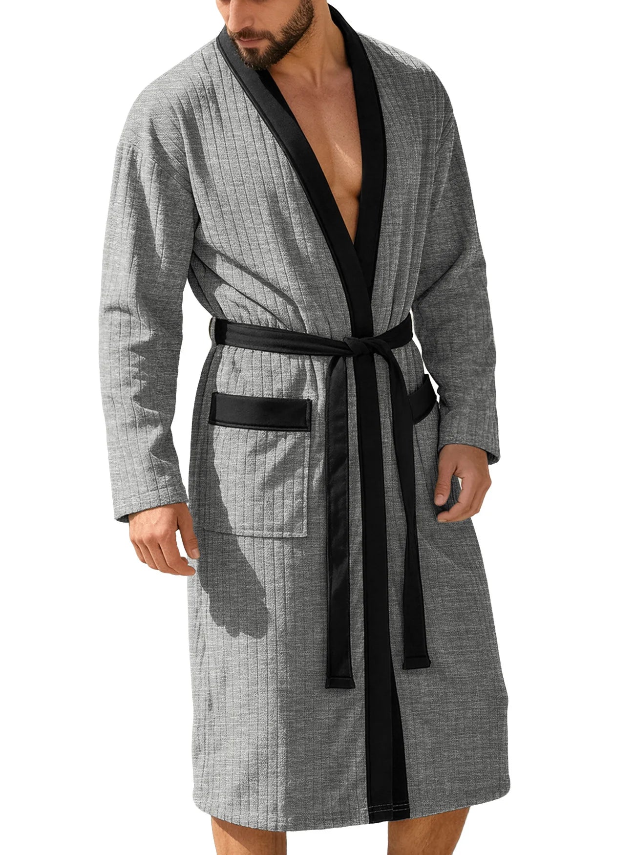 Herr Morgonrock Lång Jacquard – Mjuk Europeisk Stil Plus Size, 7 Färger M–2XL
