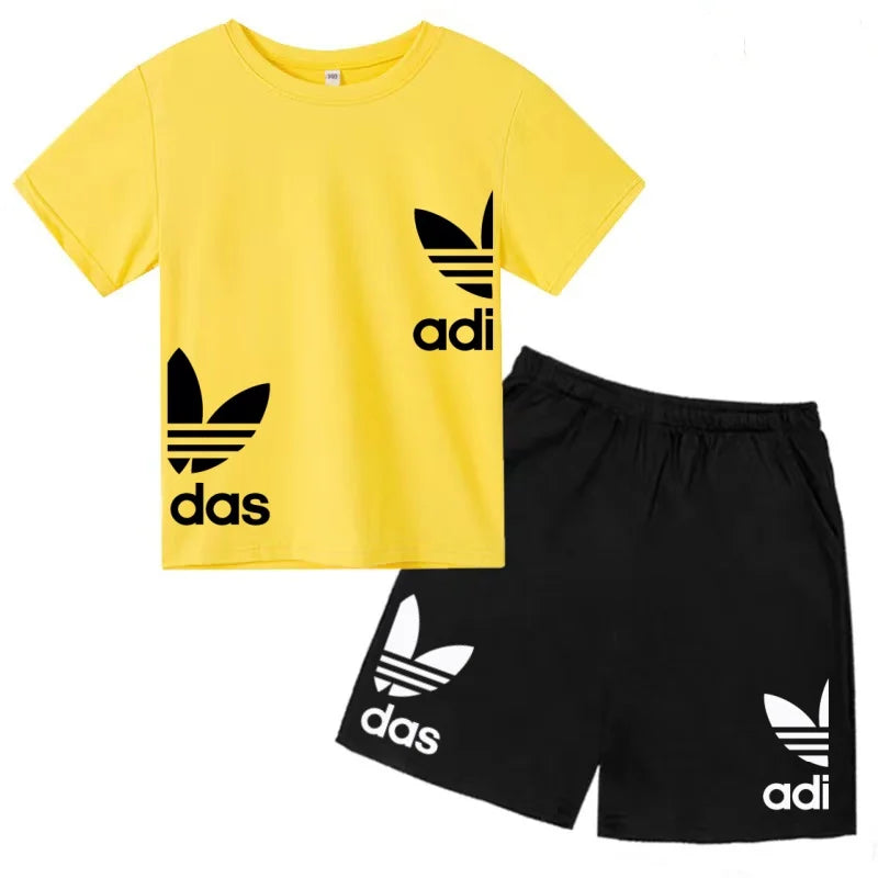 New Children Letter-Print Summer T-shirt Boy Girl Toddler3-12Years Short-Sleeved+Shorts Charming Casual Fashion Sports Brand Set