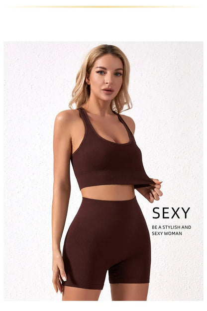 Dam Underkläderset – Sömlös BH & Trosor Crop Top Sport Yoga Fitness, 8 Färger M–XXL