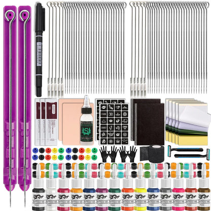 3D Hand Poke and Stick Tattoo Kit Tattoo Needle Tattoo Ink Cup Pigment Glover Bandage Kit for DIY Body Arts Beginners Practice