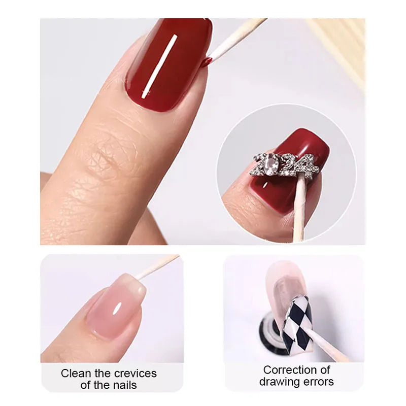 100/300/500Pcs Nails Wood Swab Cleaning Sticks Wooden Cotton Head Bud Tip Manicure Detail Corrector Nail Polish Remover QJB01