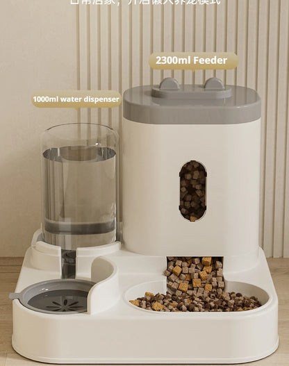 2-in-1 Large Capacity Cat Automatic Feeder, Water Dry Wet Separation Design No Battery Required - For Cats Small Dogs