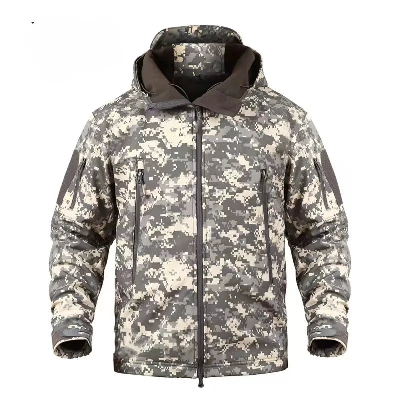 Men's Tactical Soft Shell Jacket Military Windproof Waterproof Hooded Outdoor Jacket Warm Bomber Coat for Hunting Hiking Camping
